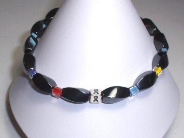 Autism Awareness (Unisex) Bracelet (Stretch) - Gray With Multi Accent Cubes