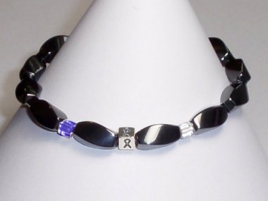 ALS Awareness (Unisex) Bracelet (Stretch) - Gray With Blue & White Accent Cubes