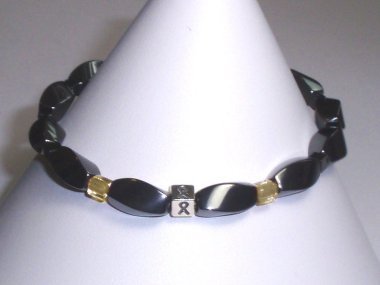 Colorectal Cancer Awareness (Unisex) Bracelet (Stretch) - Gray With Brown Accent Cubes