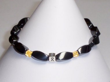 Spinal Muscular Atrophy Awareness (Unisex) Bracelet (Stretch) - Gray With Cream Accent Cubes