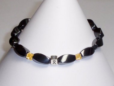 Childhood Cancer Awareness (Unisex) Bracelet (Stretch) - Gray With Gold Accent Cubes