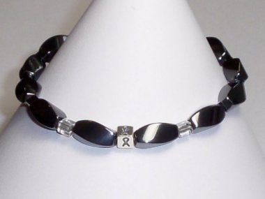 Brain Cancer Awareness (Unisex) Bracelet (Stretch) - Gray With Gray Accent Cubes