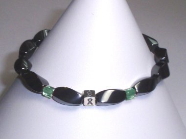 Mental Health Awareness (Unisex) Bracelet (Stretch) - Gray With Green Accent Cubes