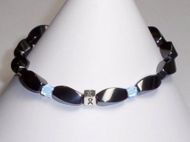 Prostate Cancer Awareness (Unisex) Bracelet (Stretch) - Gray With Light Blue Accent Cubes