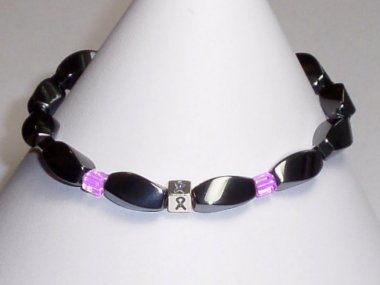 Testicular Cancer Awareness (Unisex) Bracelet (Stretch) - Gray With Orchid Accent Cubes