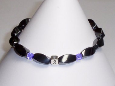 Esophageal Cancer Awareness (Unisex) Bracelet (Stretch) - Gray With Periwinkle Accent Cubes