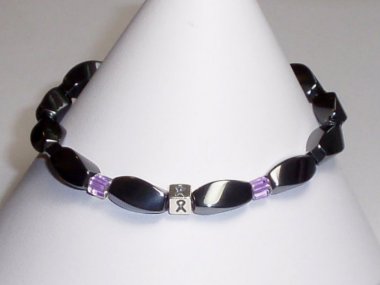 Fibromyalgia Awareness (Unisex) Bracelet (Stretch) - Gray With Purple Accent Cubes