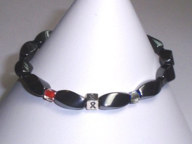 Stroke Awareness (Unisex) Bracelet (Stretch) - Gray With Red & Gray Accent Cubes