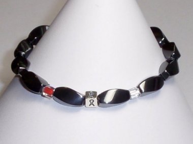 Head and Neck Cancer Awareness (Unisex) Bracelet (Stretch) - White With White Accent Cubes