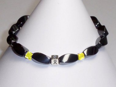 Liver Cancer/Liver Disease Awareness (Unisex) Bracelet (Stretch) - Gray With Yellow Accent Cubes