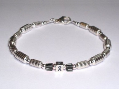 Melanoma/Skin Cancer Awareness (Unisex) Bracelet - Sterling Silver With Black Accent Cubes