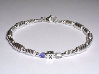 ALS Awareness (Unisex) Bracelet - Sterling Silver With Blue & White Accent Cubes