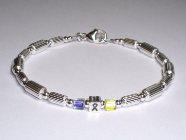 Down Syndrome Awareness (Unisex) Bracelet - Sterling Silver With Blue & Yellow Accent Cubes