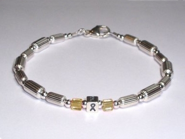 Colorectal Cancer Awareness (Unisex) Bracelet - Sterling Silver With Brown Accent Cubes