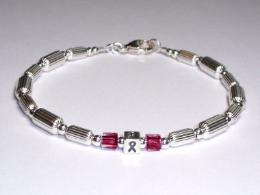 Multiple Myeloma Awareness (Unisex) Bracelet - Sterling Silver With Burgundy Accent Cubes