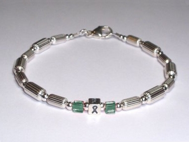 Kidney Disease Awareness (Unisex) Bracelet - Sterling Silver With Green Accent Cubes