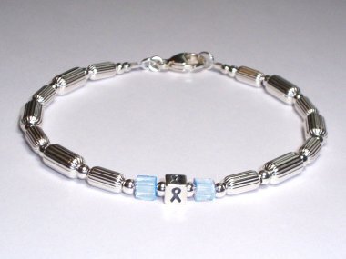 Prostate Cancer Awareness (Unisex) Bracelet - Sterling Silver With Light Blue Accent Cubes