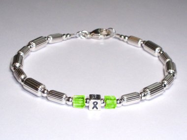 Lymphoma Awareness (Unisex) Bracelet - Sterling Silver With Lime Green Accent Cubes