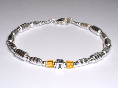 Kidney (Renal) Cancer Awareness (Unisex) Bracelet - Sterling Silver With Orange Accent Cubes