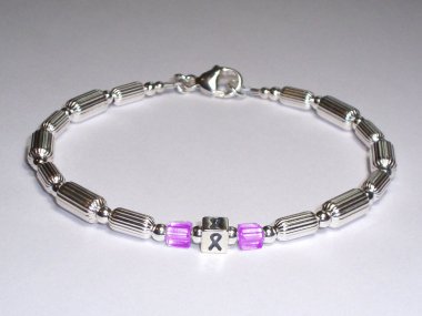Testicular Cancer Awareness (Unisex) Bracelet - Sterling Silver With Orchid Accent Cubes