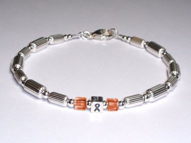 Uterine Cancer Awareness (Unisex) Bracelet - Sterling Silver With Peach Accent Cubes