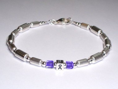 Eating Disorders Awareness (Unisex) Bracelet - Sterling Silver With Periwinkle Accent Cubes