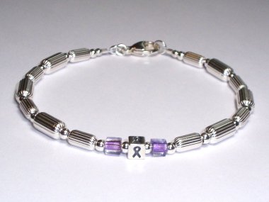 Cancer Awareness (Unisex) Bracelet - Sterling Silver With Purple Accent Cubes