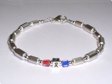Pulmonary Fibrosis Awareness (Unisex) Bracelet - Sterling Silver With Red & Blue Accent Cubes
