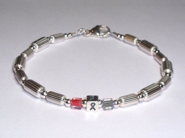 Stroke Awareness (Unisex) Bracelet - Sterling Silver With Red & Gray Accent Cubes