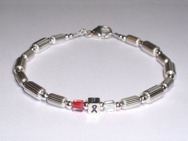 Head and Neck Cancer Awareness (Unisex) Bracelet - Sterling Silver With Red & White Accent Cubes