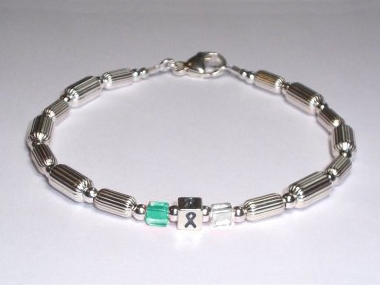 Cervical Cancer Awareness (Unisex) Bracelet - Sterling Silver With Teal & White Accent Cubes