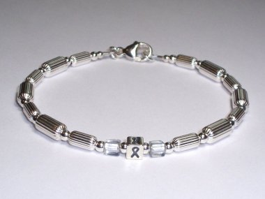 Scoliosis Awareness (Unisex) Bracelet - Sterling Silver With White Accent Cubes