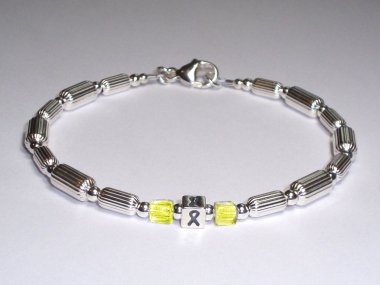 Support Our Troops / Military Awareness (Unisex) Bracelet - Sterling Silver With Yellow Accent Cubes