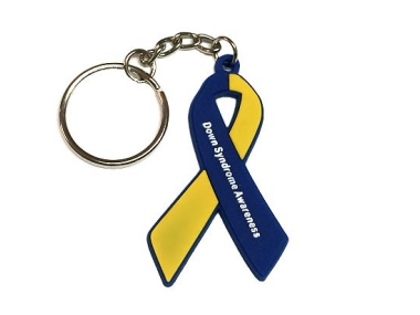 Down Syndrome Awareness Ribbon Keychain - Blue & Yellow