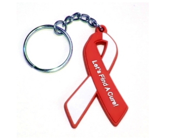 Head & Neck Cancer Awareness Ribbon Keychain - Red & White