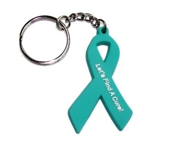 Ovarian Cancer Awareness Ribbon Keychain - Teal