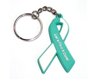 Cervical Cancer Awareness Ribbon Keychain - Teal & White