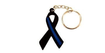 Thin Blue Line ~ Support Active & Retired (and Commemorate Fallen) Police Officers Awareness Ribbon Keychain