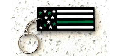 Thin Green Line ~ Support Active & Retired (and Commemorate Fallen) Border Patrol, Federal Agents & Park Rangers American Flag Keychain