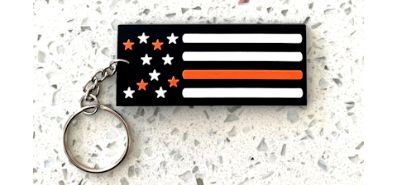 Thin Orange Line ~ Support Active & Retired (and Commemorate Fallen) Search & Rescue (SAR) Personnel American Flag Keychain
