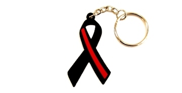 Thin Red Line ~ Support Active & Retired (and Commemorate) Fallen Firefighters Awareness Ribbon Keychain